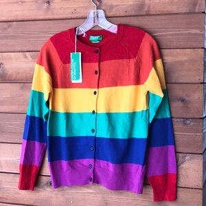 United Colors Of Benetton Red and Orange Knit Cardigan Sweater